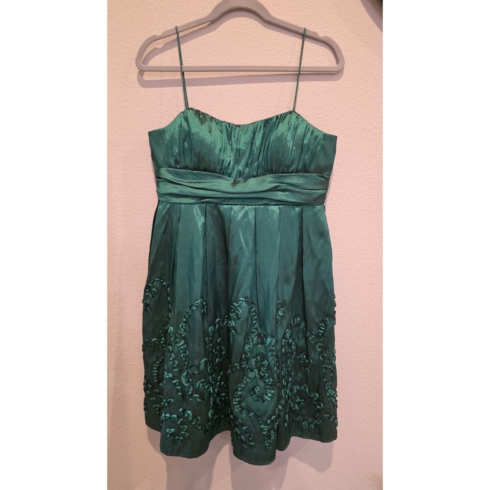 SL Fashions Dress Petite 12 Green Satin Cocktail Fit & Flare Sweetheart
